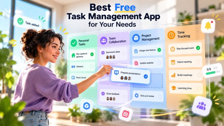 Free task management app with personal tasks, team collaboration, project stages, and time tracking