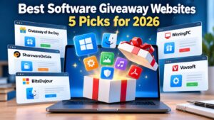 Best software giveaway websites in 2026 featuring Giveaway of the Day, SharewareOnSale, BitsDuJour, WinningPC, and Vovsoft