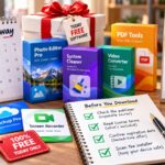 Daily software giveaway offers with license checks, source verification, and download safety reminders