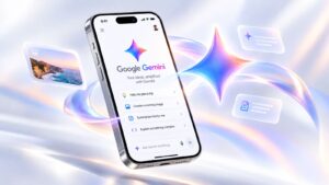 Google Gemini app displayed on an iPhone with AI tools and visual features