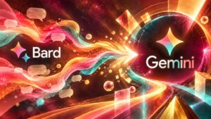 Google Bard to Gemini rebrand shown as an abstract visual transition