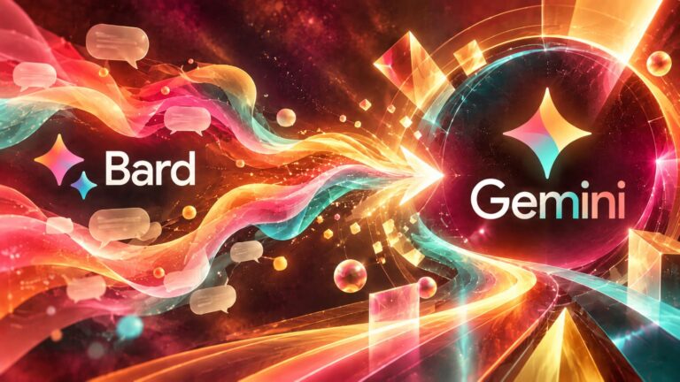 Google Bard to Gemini rebrand shown as an abstract visual transition
