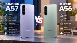 Samsung Galaxy A57 and Galaxy A56 compared side by side with key differences