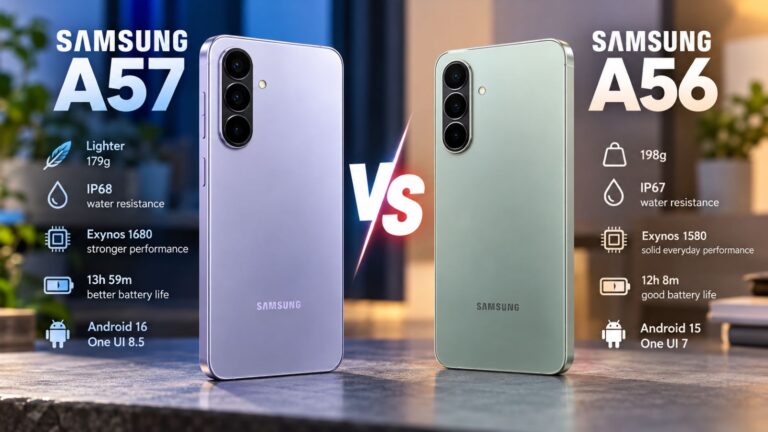 Samsung Galaxy A57 and Galaxy A56 compared side by side with key differences