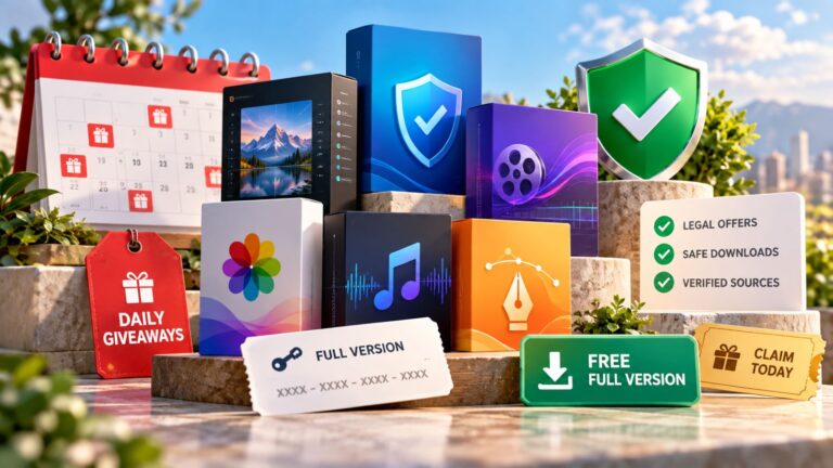 Software giveaway sites offering free full versions, daily deals, and verified download sources