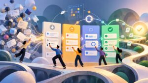 Task management software workflow moving tasks from backlog to completed work