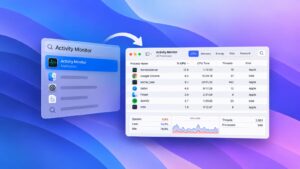 Activity Monitor on Mac showing CPU, memory, energy, disk, and network processes
