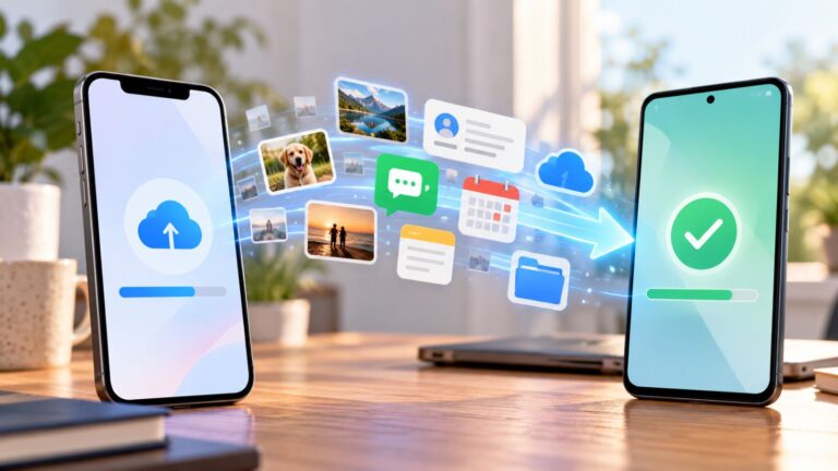 Transfer data from iPhone to Android including contacts, photos, messages, calendar, and cloud files